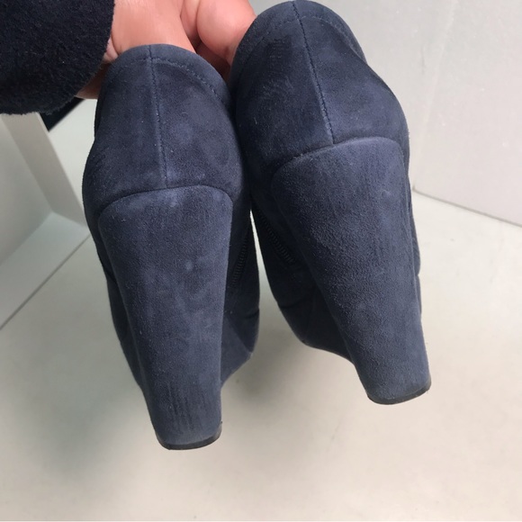 TROUVÉ | Blue Suede Platform Wedge Booties Size 7M - Picture 6 of 9